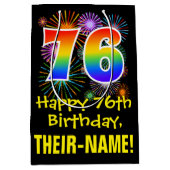 76e verjaardag: Vuurwerk Fun Pattern + Regenboog 7 Medium Cadeauzakje (Voorkant)