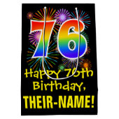 76e verjaardag: Vuurwerk Fun Pattern + Regenboog 7 Medium Cadeauzakje (Achterkant)