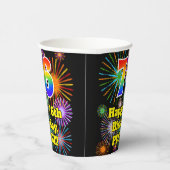 76e verjaardag: Vuurwerk Fun Pattern + Regenboog 7 Papieren Bekers (Rechts)