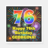 76e verjaardag: Vuurwerk Fun Pattern + Regenboog 7 Servet (Voorkant)