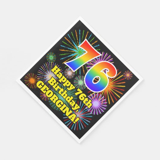 76e verjaardag: Vuurwerk Fun Pattern + Regenboog 7 Servet (Hoek)