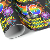 76e verjaardag: vuurwerk, regenboogblik # "76" cadeaupapier (Rol Hoek)