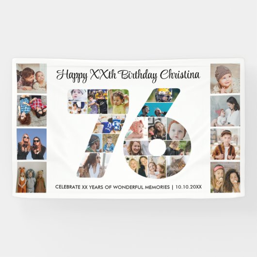 76e verjaardagsfeest Nummer 76 Fotocollage Spandoek (Horizontaal)