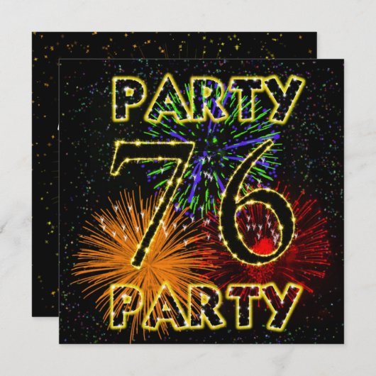 76e verjaardagsfeestuitnodiging met vuurwerk kaart (Voorkant / Achterkant)