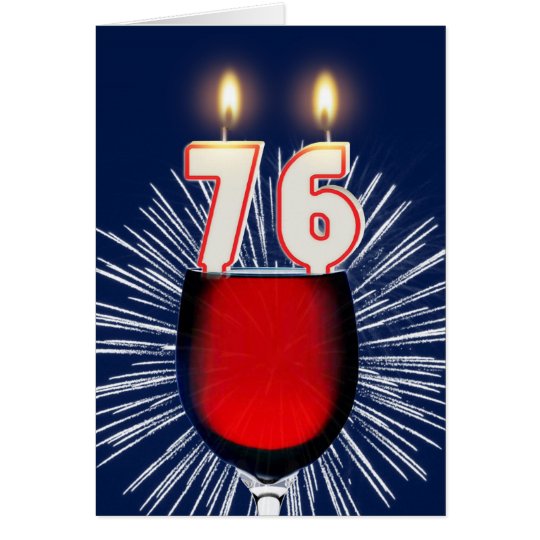 76ste Verjaardag met wijn en kaarsen Kaart