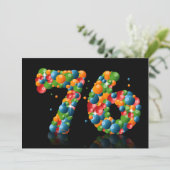 76ste verjaardagsfeest, met bubbels en ballen kaart (Staand voorkant)