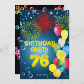 76ste verjaardagsfeest Uitnodiging met ballonnen (Voorkant / Achterkant)