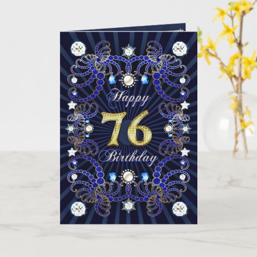 76ste verjaardagskaart met massa's van juwelen kaart (Gele Bloem)