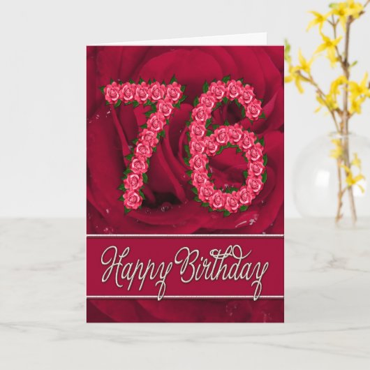 76ste verjaardagskaart met rozen en bladeren kaart (Gele Bloem)