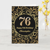 76th Birthday Black en Gold Floral Pattern Kaart (Gele Bloem)