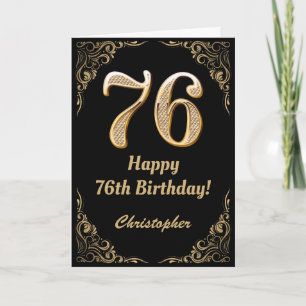 76th Birthday Black en Gold Glitter Lijst Kaart