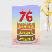 76th Birthday — Fun Cake & Candles, w/ Custom Name Kaart (Gele Bloem)