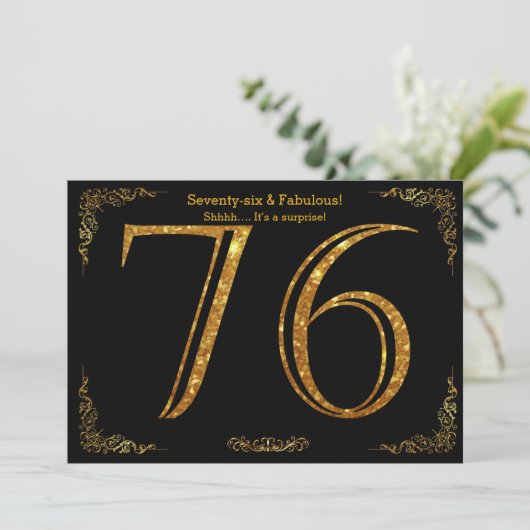 76th Birthday party, Gatsby styl, zwarte gouden gl Kaart (Staand voorkant)
