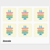 76th Happy Birthday Cake Yellow Stippen Vierkante Sticker (Vel)