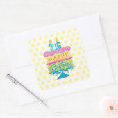 76th Happy Birthday Cake Yellow Stippen Vierkante Sticker (Envelop)