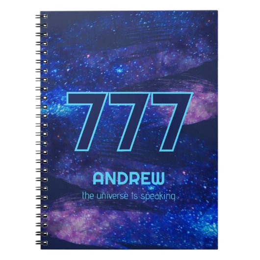 777 Engel Nummer Donkerblauwe Sparkle Manifestatie Notitieboek (Voorkant)