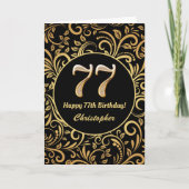 77e Birthday Black en Gold Floral Pattern Kaart (Voorkant)