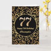 77e Birthday Black en Gold Floral Pattern Kaart (Gele Bloem)