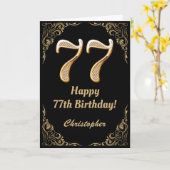 77e Birthday Black en Gold Glitter Lijst Kaart (Gele Bloem)