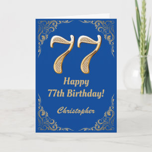 77e Birthday Blue en Gold Glitter Lijst Kaart