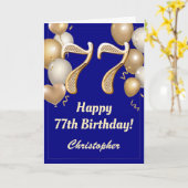 77e Birthday Navy Blue en Gold Balloons Confetti Kaart (Gele Bloem)