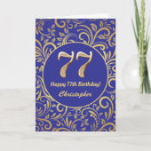 77e Birthday Navy Blue en Gold Floral Pattern Kaart (Voorkant)