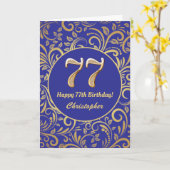 77e Birthday Navy Blue en Gold Floral Pattern Kaart (Gele Bloem)