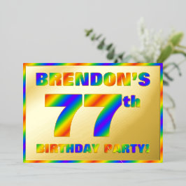 77e Birthday Party — Fun, regenboogspectrum "77" Folie Uitnodiging