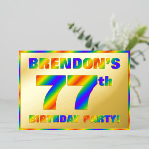 77e Birthday Party — Fun, regenboogspectrum "77" Folie Uitnodiging