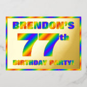 77e Birthday Party — Fun, regenboogspectrum "77" Folie Uitnodiging (Voorkant)