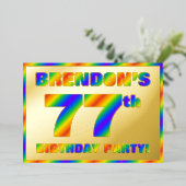 77e Birthday Party — Fun, regenboogspectrum "77" Folie Uitnodiging (Staand Voorkant)