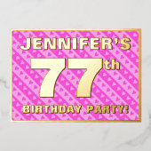 77e Birthday Party — Fun roze harten en stripes Folie Uitnodiging (Voorkant)