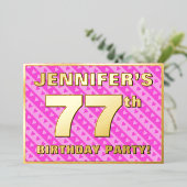 77e Birthday Party — Fun roze harten en stripes Folie Uitnodiging (Staand Voorkant)
