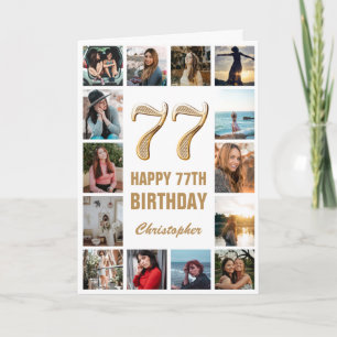 77e Happy Birthday Gold en White Photo Collage Kaart