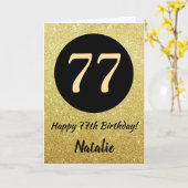 77e Happy Birthday Zwart en Goud Glitter Kaart (Gele Bloem)