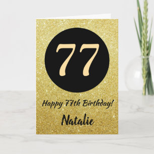 77e Happy Birthday Zwart en Goud Glitter Kaart