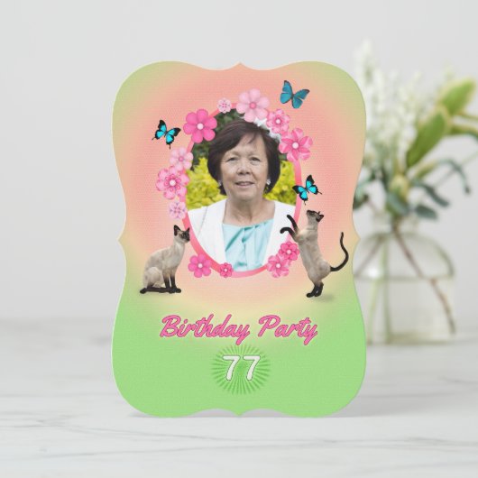 77e uitnodiging van de Birthday Party (Staand voorkant)