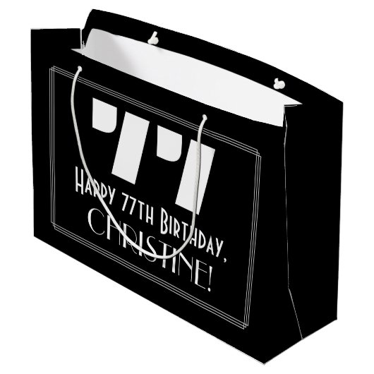 77e verjaardag ~ Art Deco Geïnspireerde look "77"  Groot Cadeauzakje (Achterkant Gekanteld)