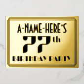 77e verjaardag: Art Deco Kijk "77" en naam Folie Uitnodiging (Voorkant)