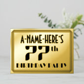 77e verjaardag: Art Deco Kijk "77" en naam Folie Uitnodiging (Staand Voorkant)