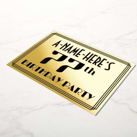 77e verjaardag: Art Deco Kijk "77" en naam Folie Uitnodiging (Gedraaid)