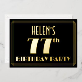 77e verjaardag: Art Deco Kijk "77", met naam Folie Uitnodiging