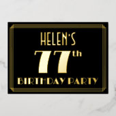 77e verjaardag: Art Deco Kijk "77", met naam Folie Uitnodiging (Voorkant)
