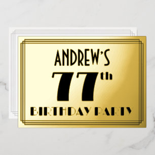 77e verjaardag — Art Deco look "77" + Naam Folie Uitnodiging