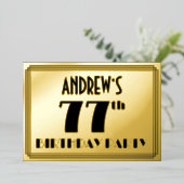77e verjaardag — Art Deco look "77" + Naam Folie Uitnodiging (Staand Voorkant)