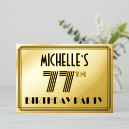 77e verjaardag — Art Deco Style "77" en naam Folie Uitnodiging