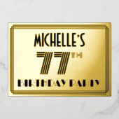 77e verjaardag — Art Deco Style "77" en naam Folie Uitnodiging (Voorkant)