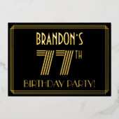 77e verjaardag — Art Deco Style "77" + Naam Folie Uitnodiging (Voorkant)