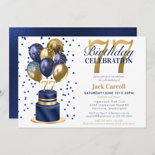 77e verjaardag Blue Cake Kaart (Voorkant / Achterkant)