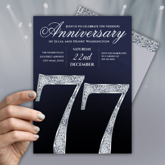 77e verjaardag Diamond Zilver Navyblauw Modern Kaart